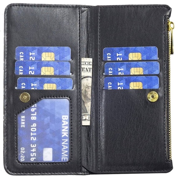 Black Quilted iPhone Xs, X Wallet Cover with Flip Credit Card Holder Stand - Picture 6 of 9